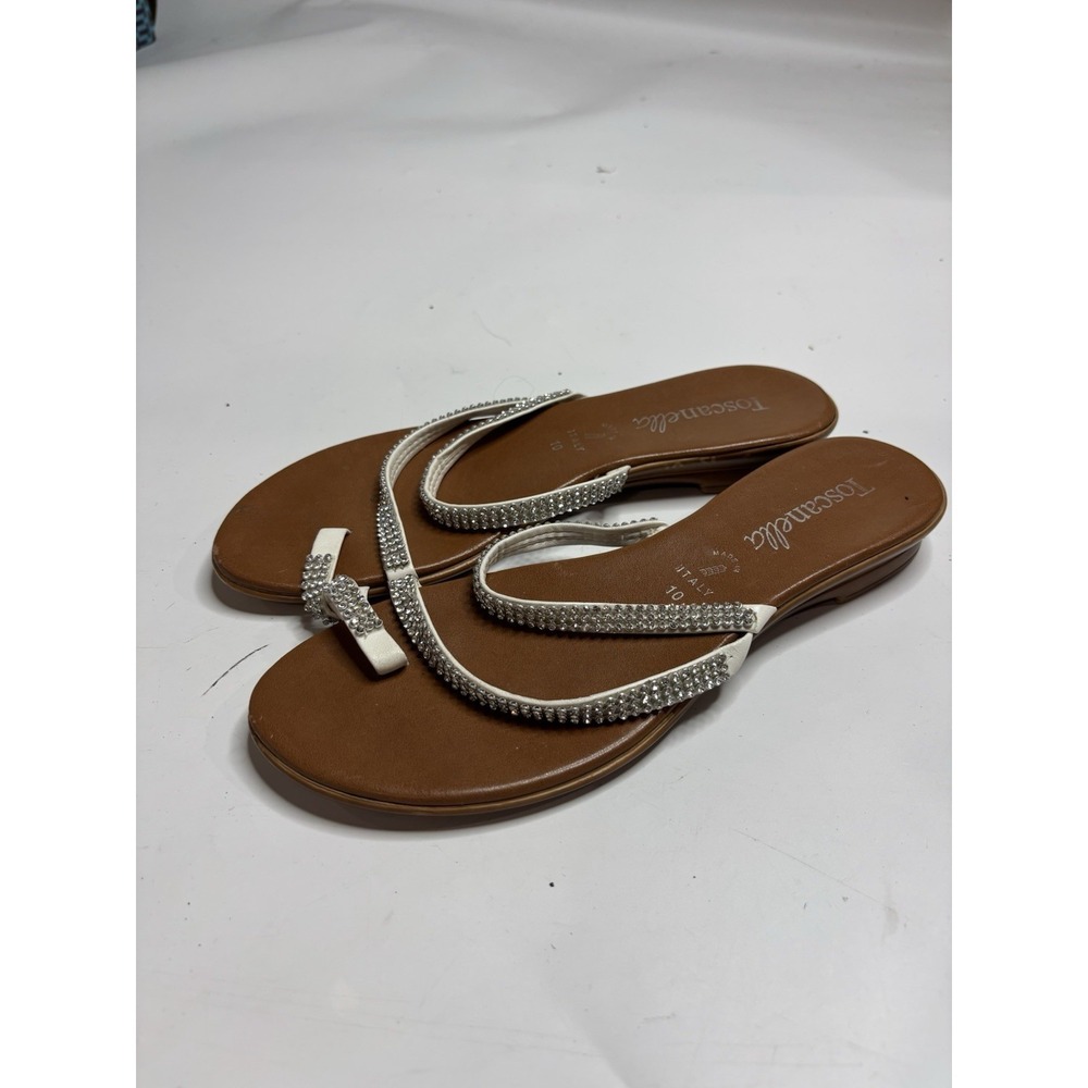 ITALIAN SHOEMAKERS TOSCANELLA Georgette Toe Ring Sandals RHINESTONE Women 10 SEE
